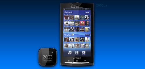 Mobile template for Sony Ericsson. PSD, PNG