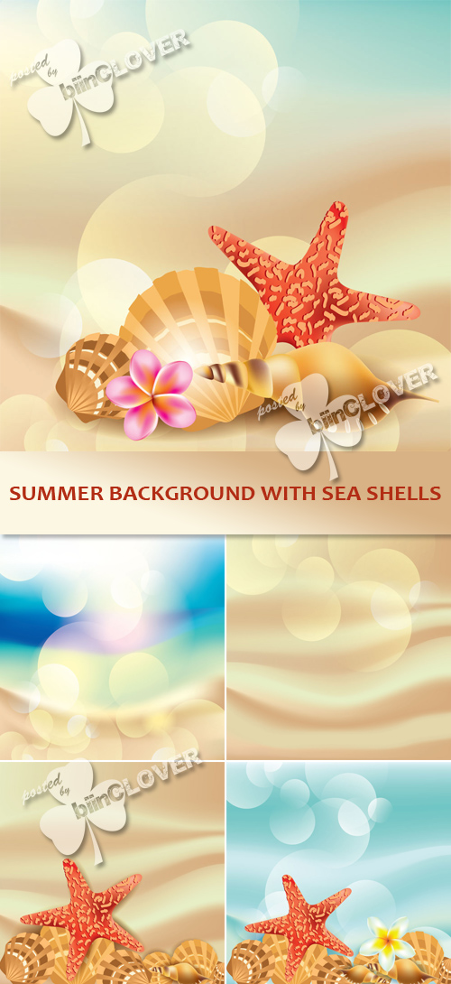 Summer background with sea shells 0409