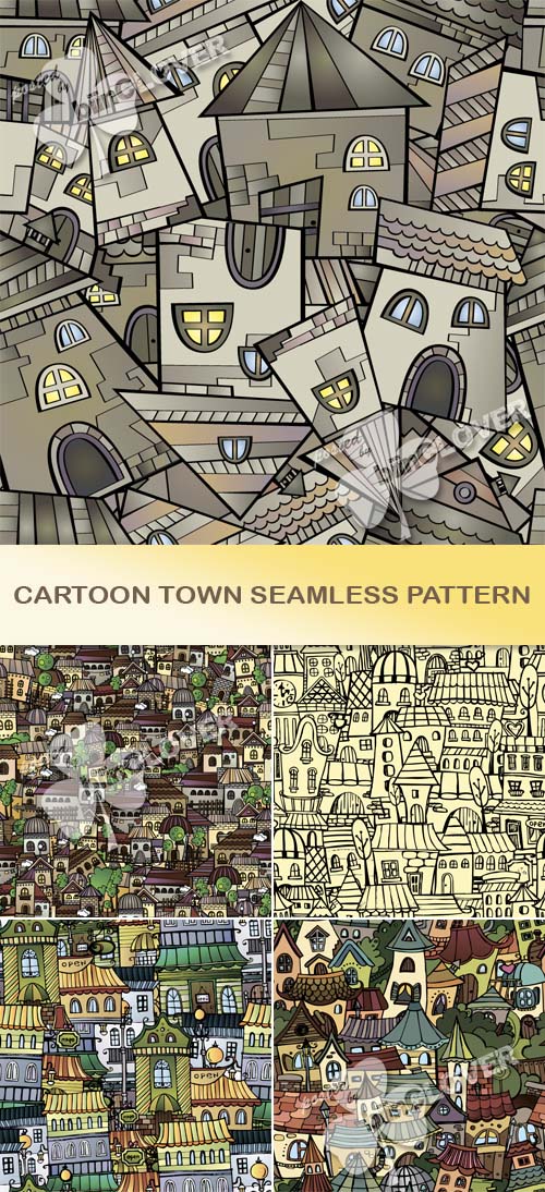 Cartoon town seamless pattern 0455