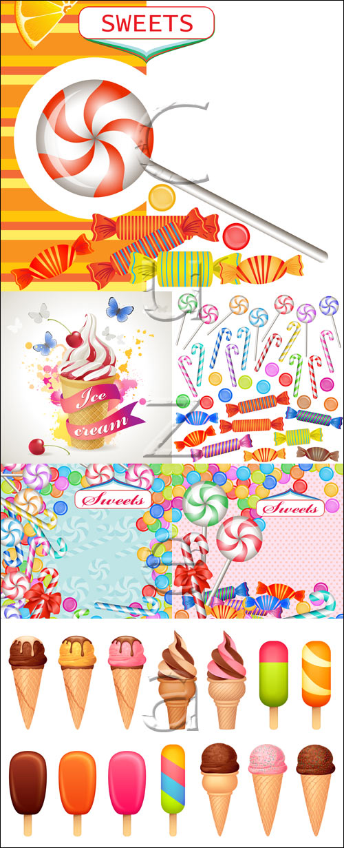 ,      / Candies, ice cream and sweets in vector